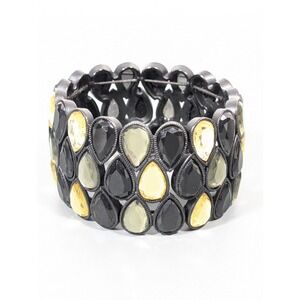 Black Yellow Teardrop Rhinestone Wide‎ Stretch Statement Bracelet